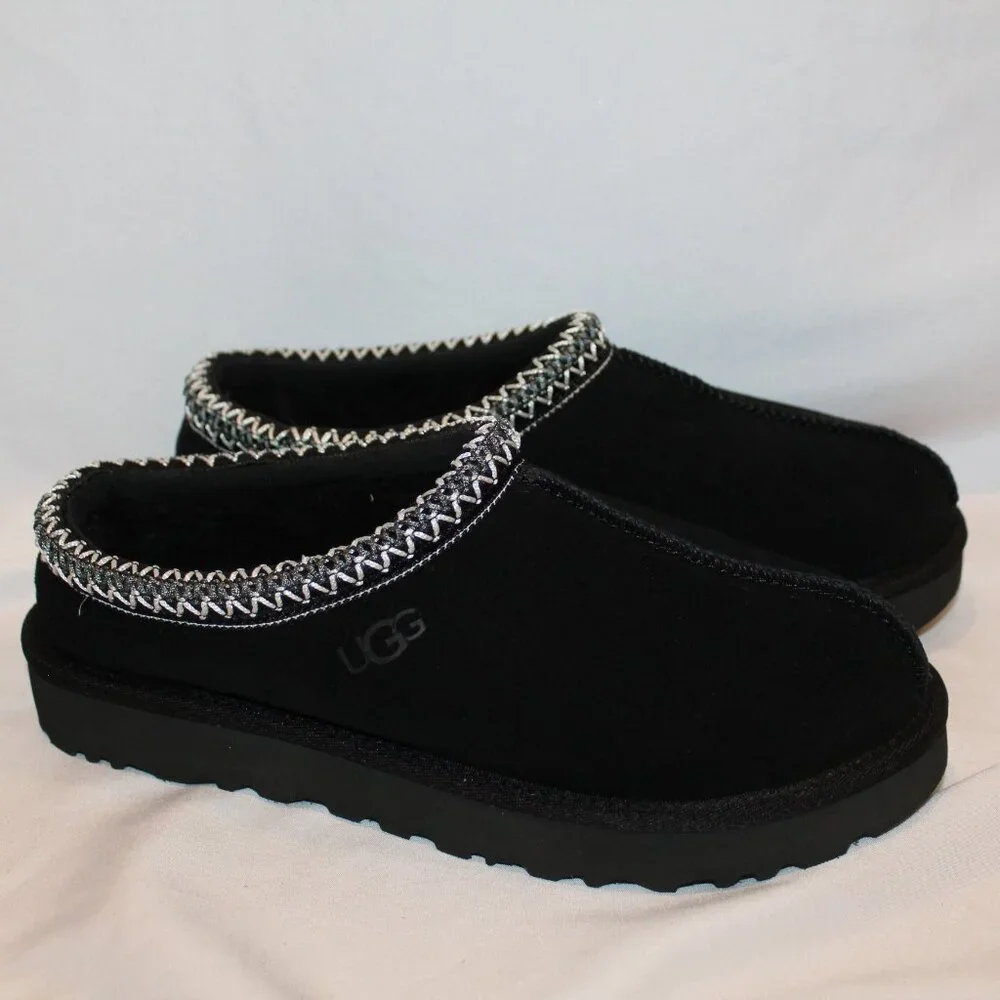 NEW UGG MEN'S TASMAN‎ SUEDE SHEARLING LINED SLIP ON SLIPPERS BLACK 9